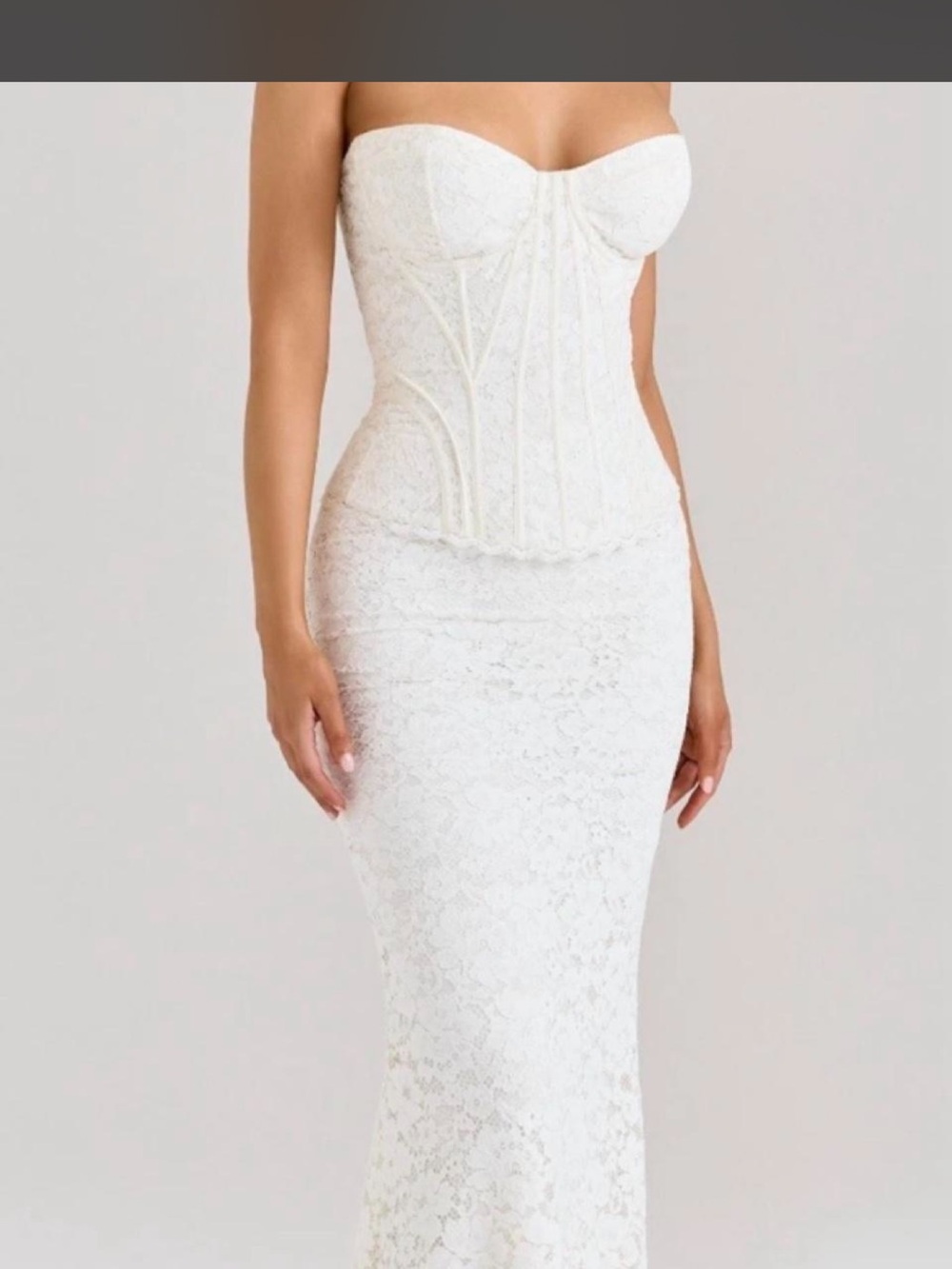 House of CB Solaine Ivory Lace Corset Maxi Dress/ Size M-US. A-C cup